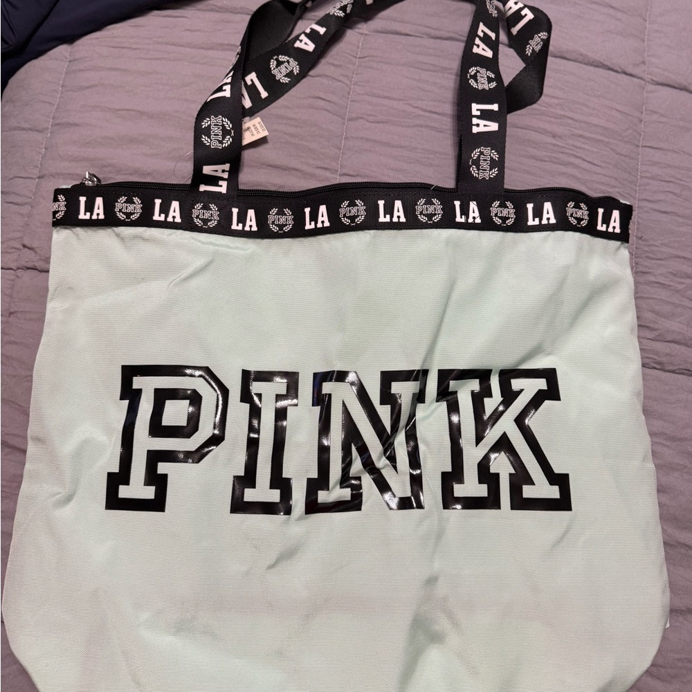 PINK Victoria's Secret Light Green Tote with Black Accents